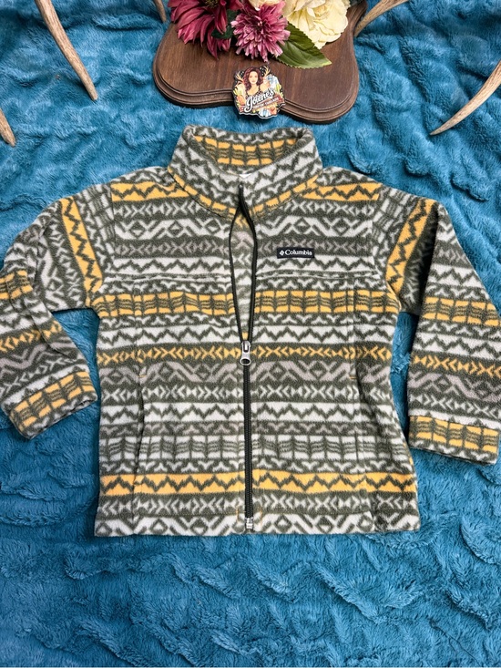 Columbia Other - Columbia Boys 3T Zing III Fleece Jacket Green Mustard Geometric Full Zip